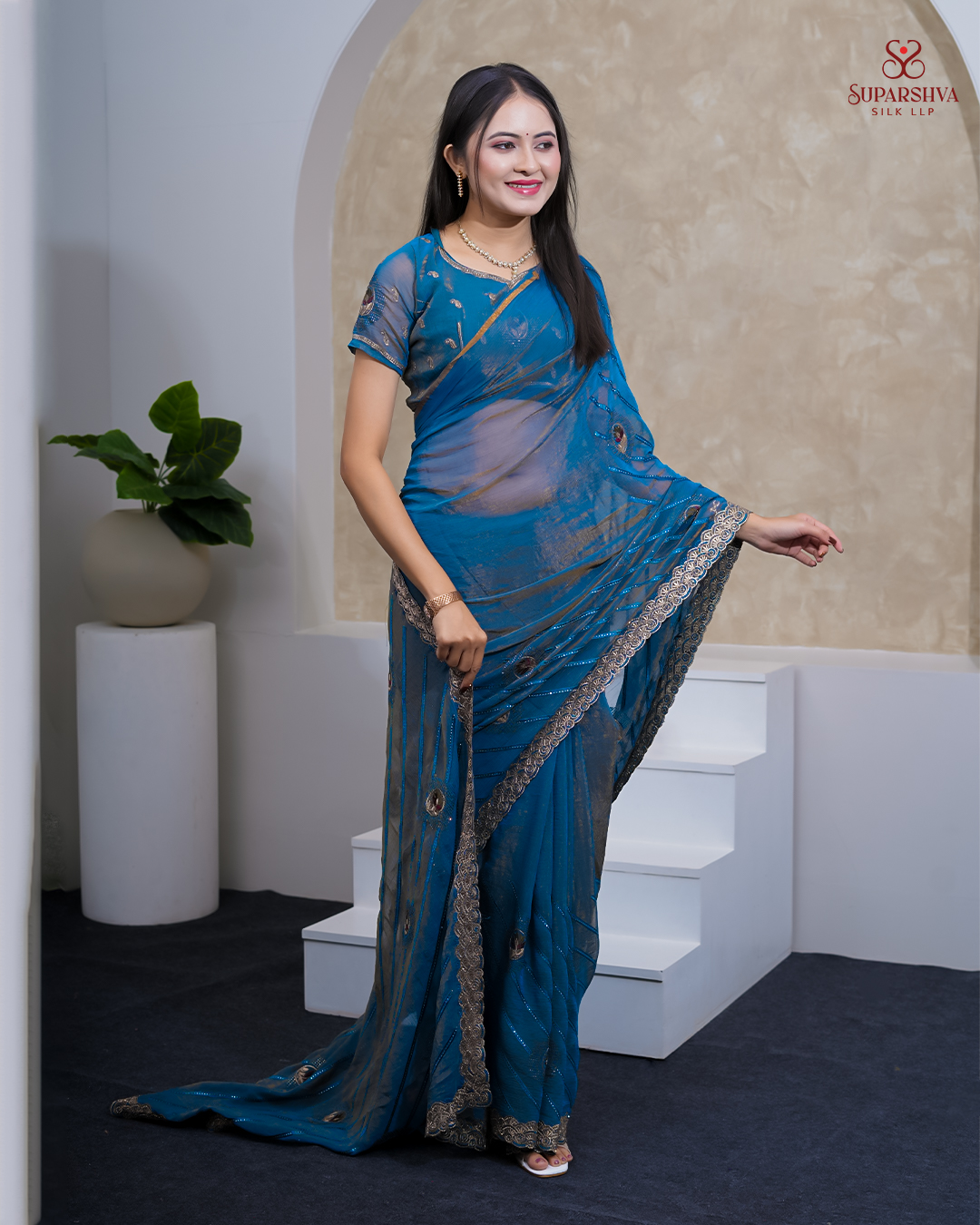 Blue Embroidered Saree