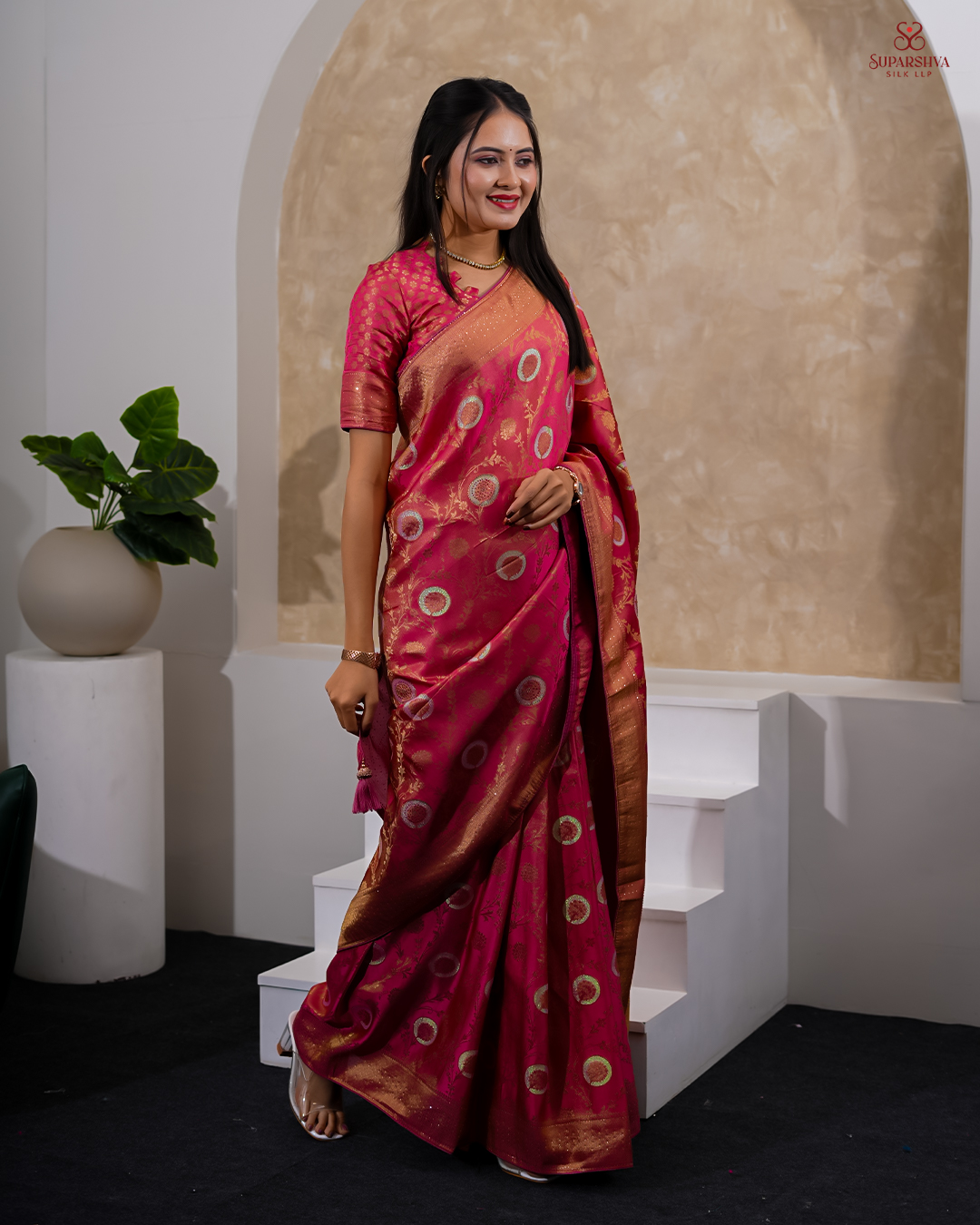 Rani Pink Banarasi Silk Saree