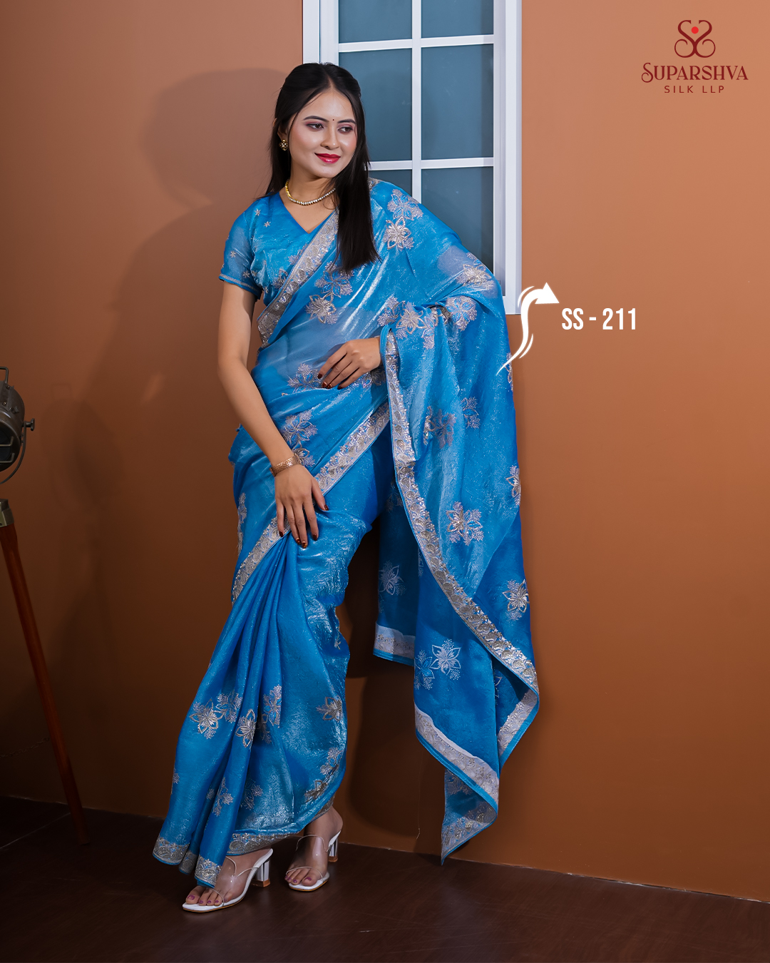 Sky Blue Embroidered Saree