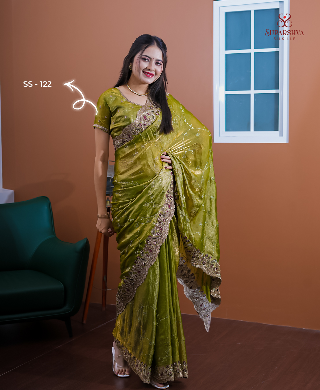 Green Embroidered Silk Saree
